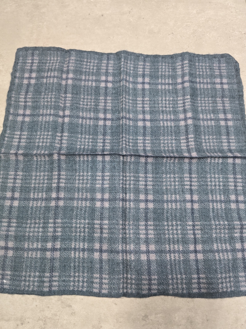 Brunello Cucinelli Wool Plaid Pocket Square in Teal and White
